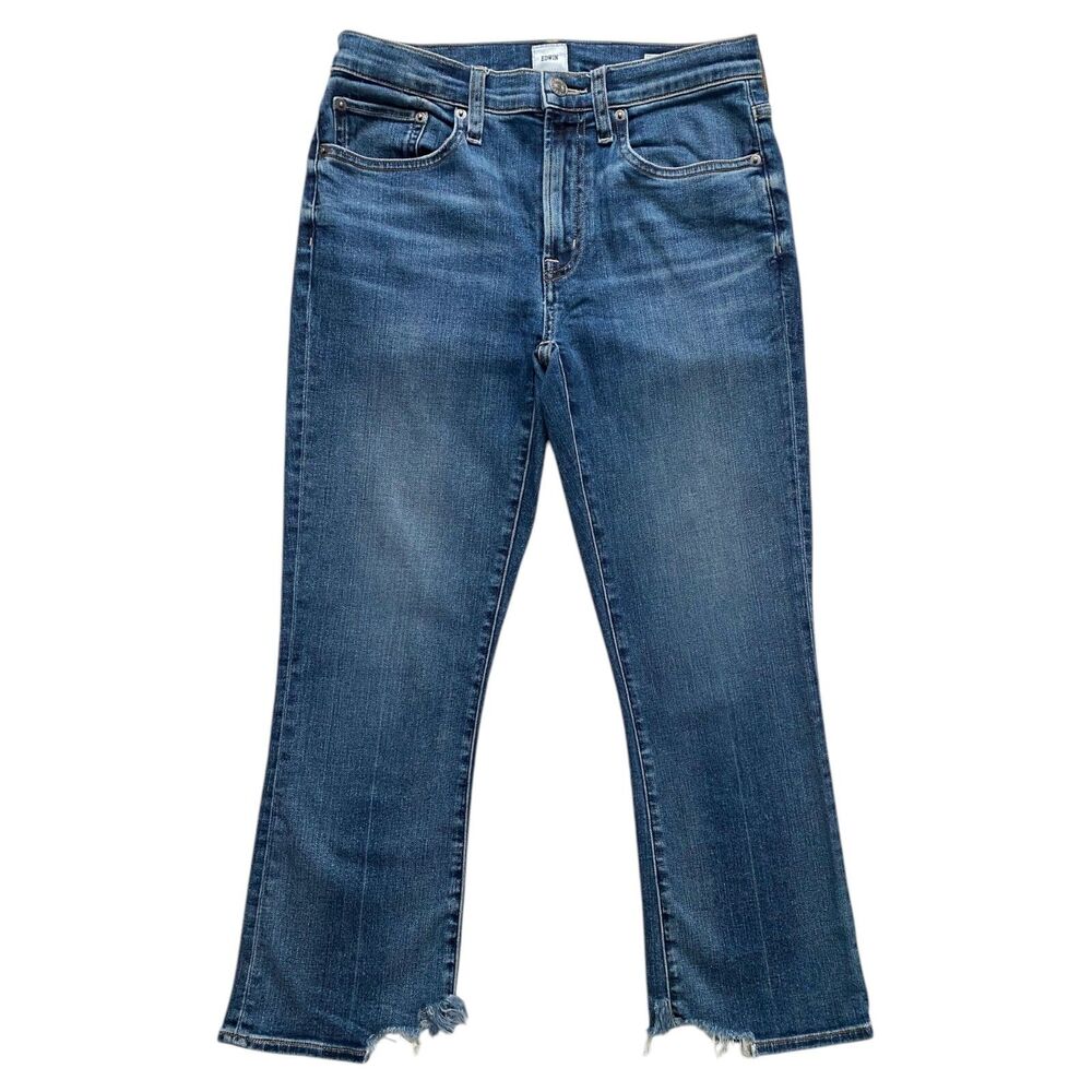 Edwin Cassia Mini Boot Jeans Mid-Rise Cropped Distressed Flare Leg Blue Size 25